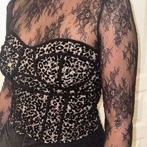 Free People Lace & Leopard Top